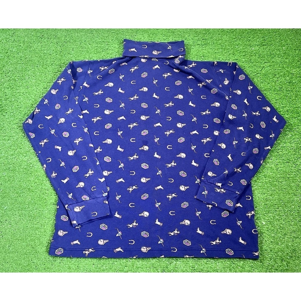 vintage polo print turtleneck womens‎ med. robert scott equestrian shirt Horse